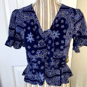 🟢 Blue Paisley top - 3/25 SALE